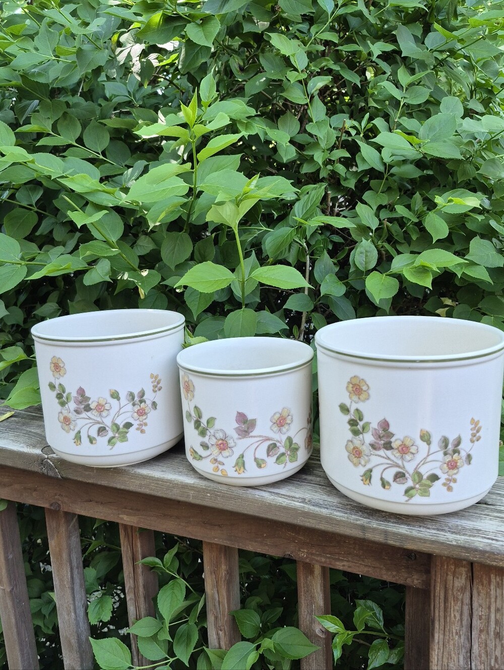 Autume Leaves Set Of 3 Plant Pots Circa 1980s